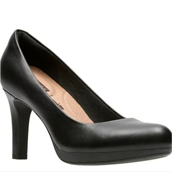 New Clark's Collection AMBYR Joy black leather high heel business size 8 NWT - Picture 1 of 6